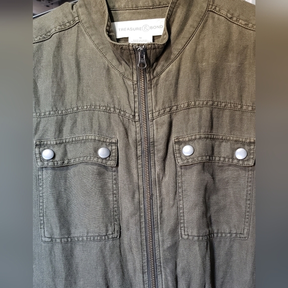 Treasure & Bond Olive Sarma, Line Military Jacket Linen Blend, Utility Green, M - Picture 9 of 10